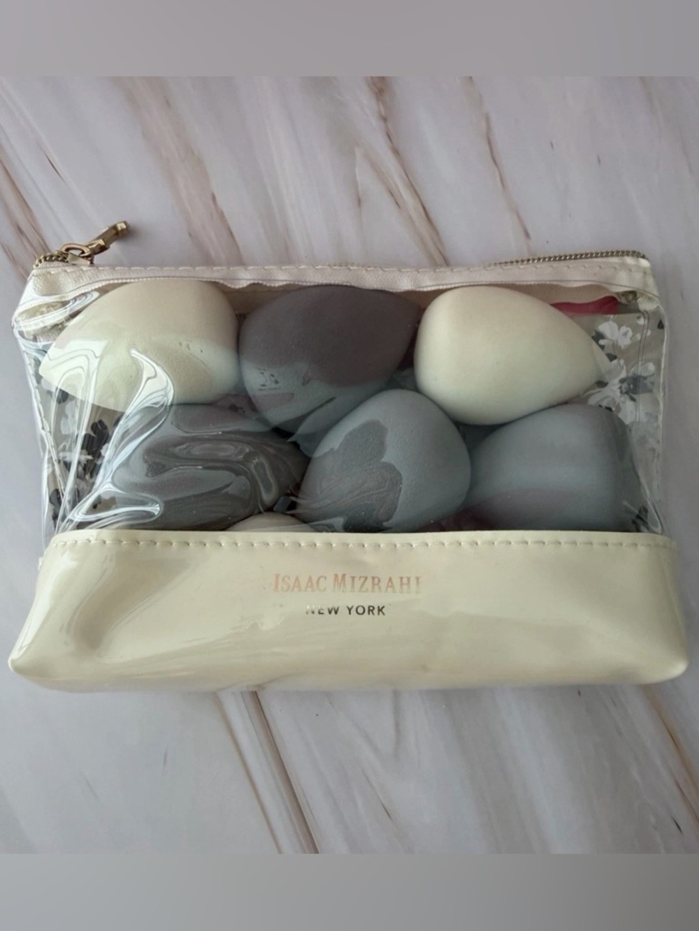 Isaac Mizrahi Cream and Clear Makeup Sponge Pouch